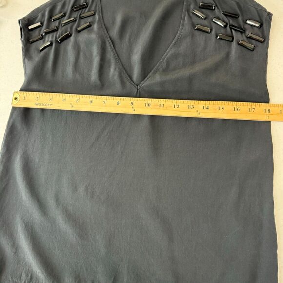 Maje Blouse Black Beaded Shoulder V-Neck Top Whimsygoth Lightweight - Picture 6 of 11